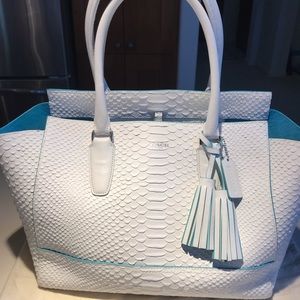 Coach Leather Snake Skin Patterned Tote Bag.